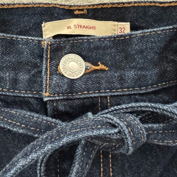 Levi's XL Wide Leg Straight Jeans 32 High Dark Denim Blue Waist Tie Classic - Picture 13 of 15